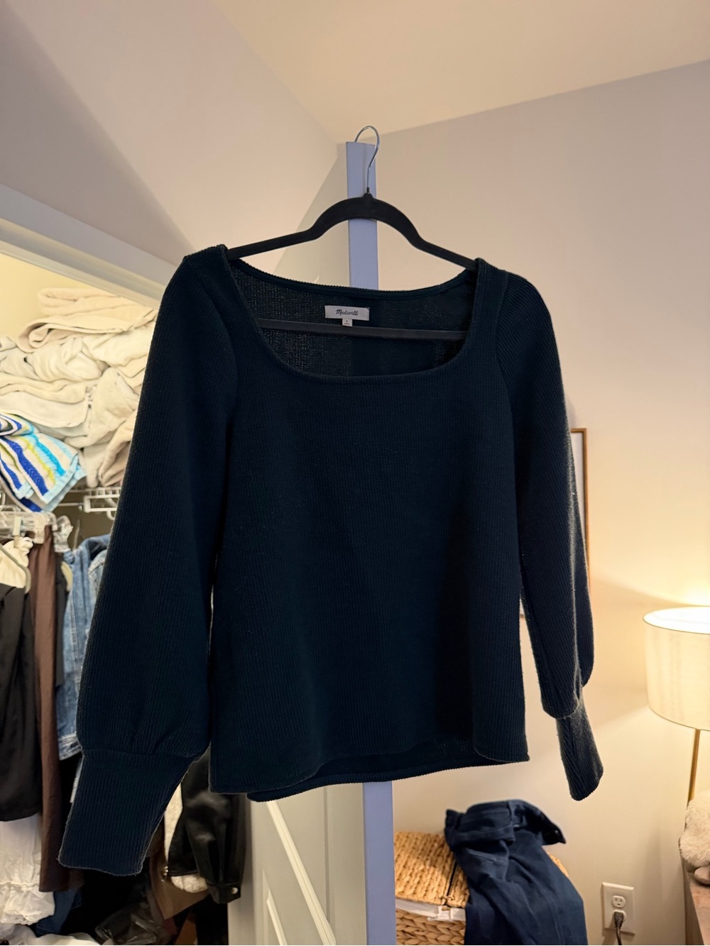 Madewell Dark Green Square Neck Ribbed Sweater